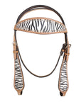 Western Leather Headstall And Breast Collar Tack Set With ZebraPatterned Durable