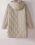 Solid Quilted Snap Button Hooded Puffer Coat