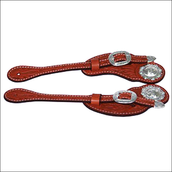 Hilason 5/8In Chestnut Leather Cowboy Spur Strap Shaped Cut Silver Hardware