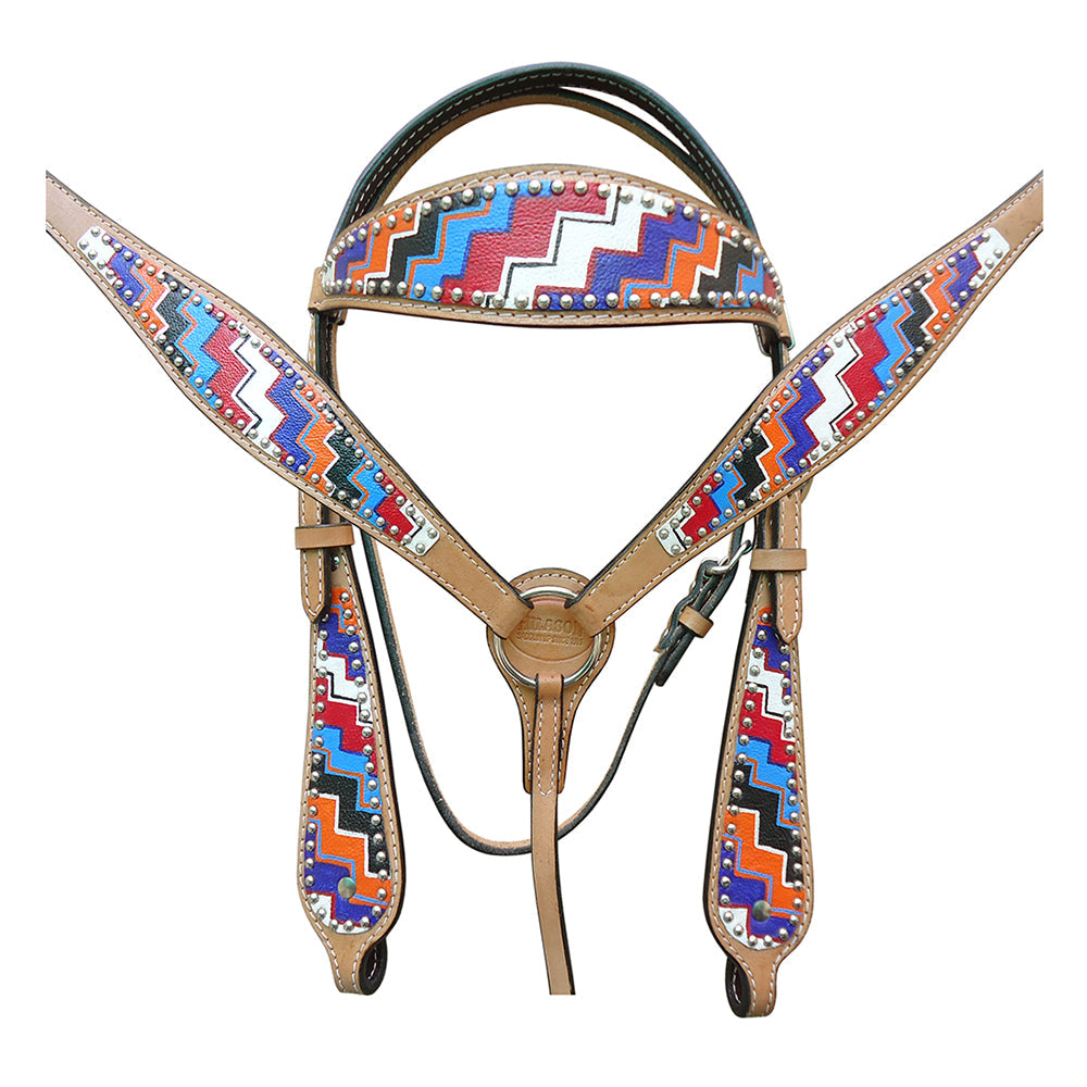 HILASON Western Horse Leather Headstall &amp; Breast Collar Set Geometry