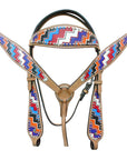 HILASON Western Horse Leather Headstall & Breast Collar Set Geometry