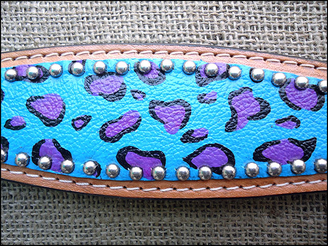 HILASON Western Horse Leather Headstall &amp; Breast Collar Set Turquoise Cheetah