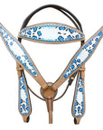 HILASON Western Horse Leather Headstall and Breast Collar Set Turquoise Leopard| Headstall Bridle for Horses Western | Horse Headstall Bridle | Western Headstalls Bridle for Horses
