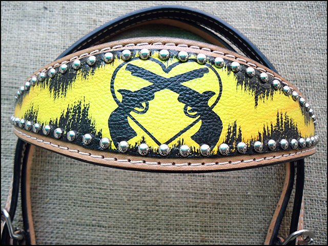 HILASON W. H. Leather Headstall &amp; Breast Collar Set Cross Gun –