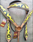 HILASON W. H. Leather Headstall & Breast Collar Set Cross Gun –