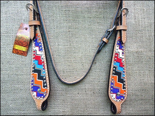 HILASON Western Horse Leather Headstall &amp; Breast Collar Set Geometry