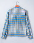 Plaid Long Sleeve Frilled Half Button Blouse