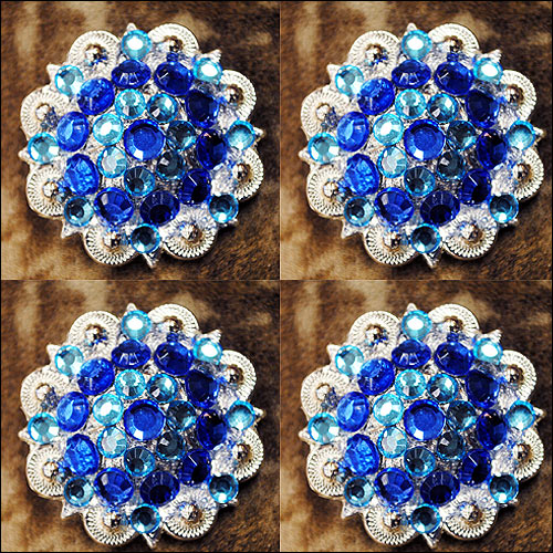 Hilason Turquoise Blue Crystals 1-1/4 Berry Concho Rhinestone Saddle Tack