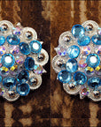Hilason Turquoise Ab Crystal 1-1/4In Berry Concho Rhinestone Saddle Tack