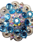 Hilason Turquoise Ab Crystal 1-1/4In Berry Concho Rhinestone Saddle Tack