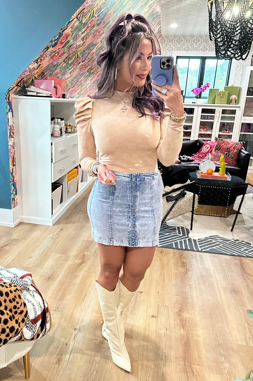 Suede bubble sleeve Bodysuit