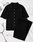 Solid Textured Buttoned Shirt and Pants Set