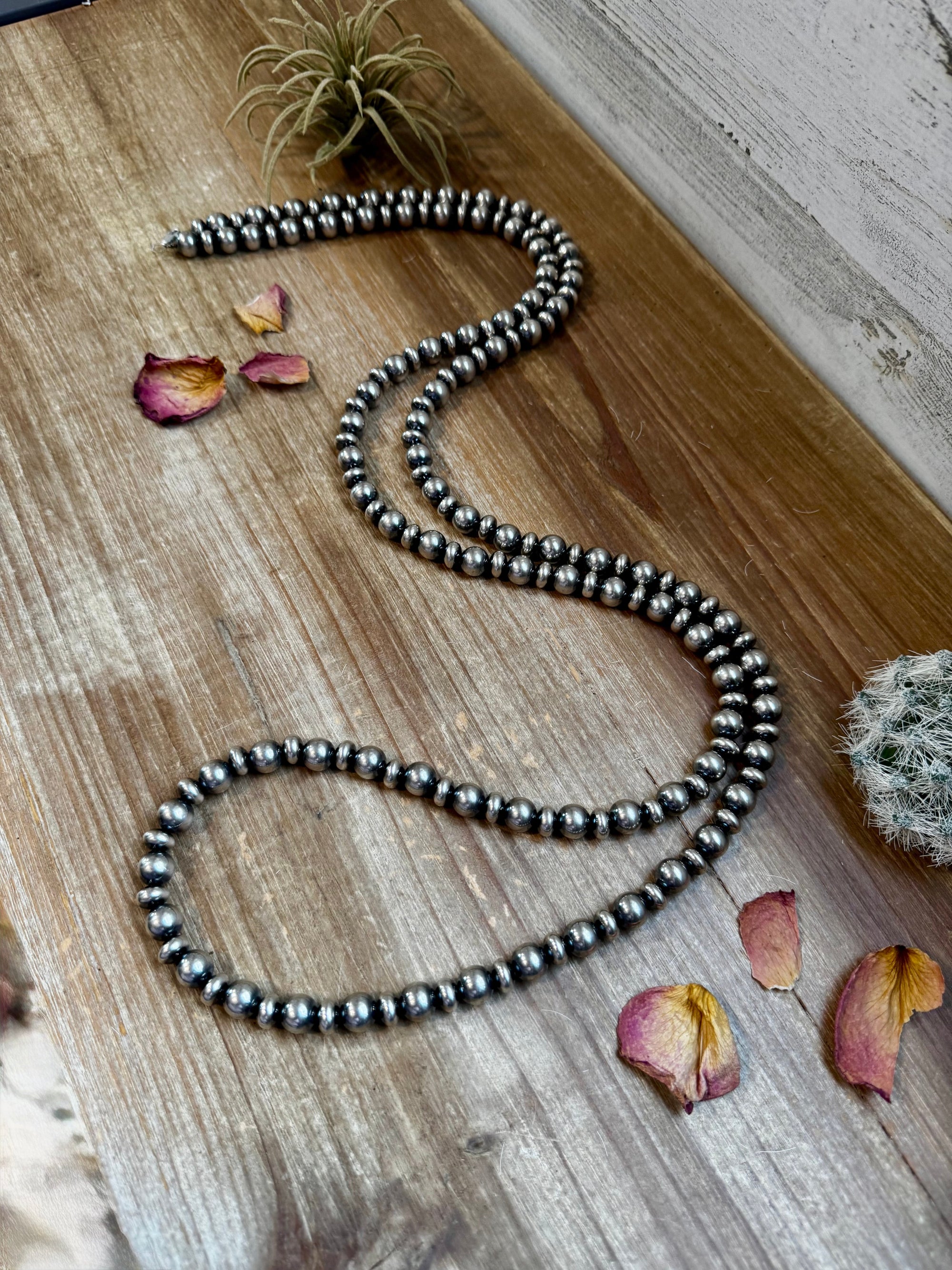 54 inch Necklace - 10 mm &amp; 10 mm saucer Sterling Silver Pearls