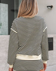 Stripe Textured Pullover Top and Mini Skirt Set