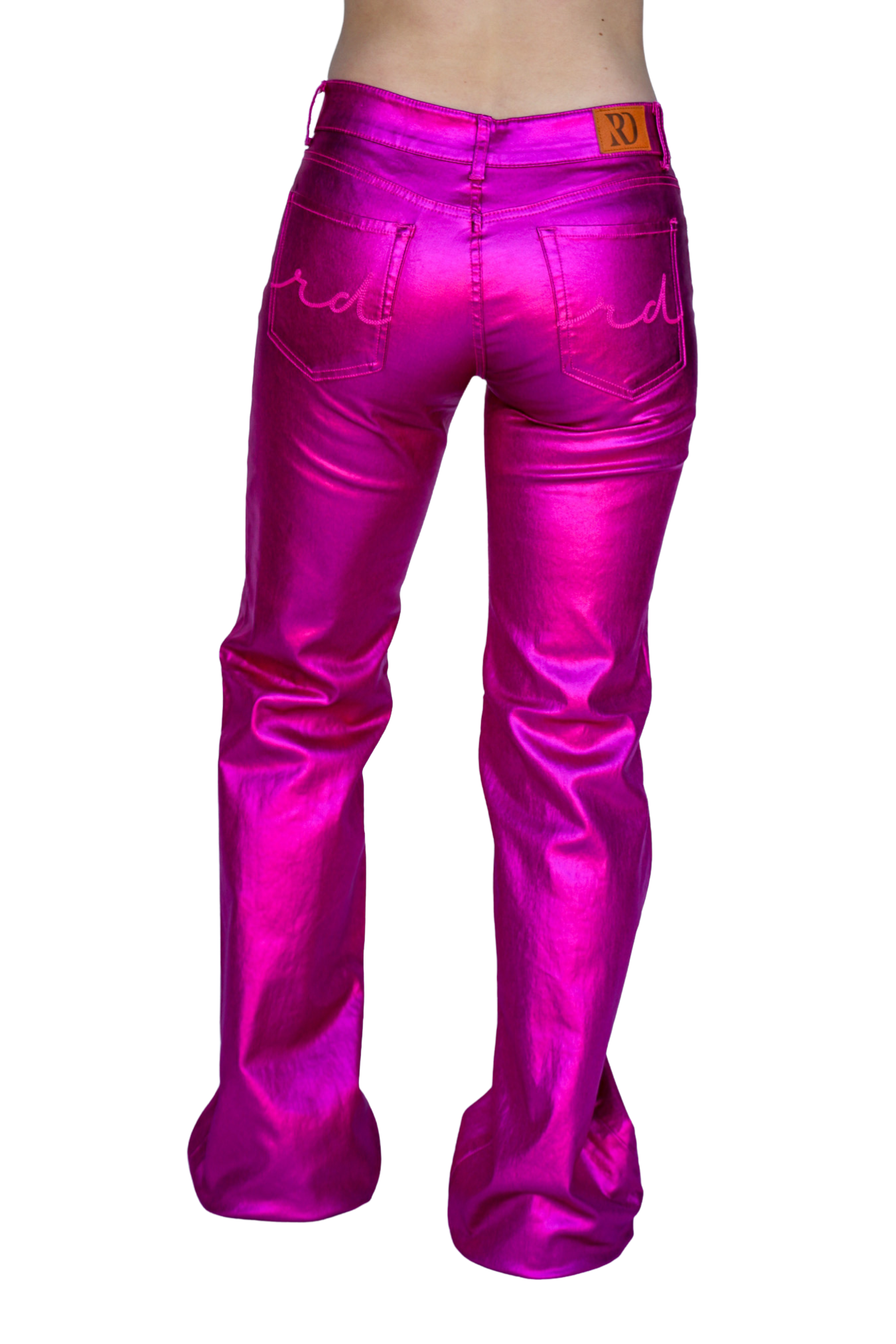 Fuchsia Metallic Trousers With Modern Silhouette For Everyday Wardrobe Essentials Edition