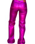 Fuchsia Metallic Trousers With Modern Silhouette For Everyday Wardrobe Essentials Edition