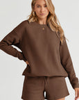 Textured Long Sleeve Top and Drawstring Shorts Set