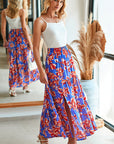 Boho Floral Tiered Side Slit Maxi Skirt