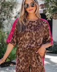 Leopard Contrast Stripe Tee & Shorts Set