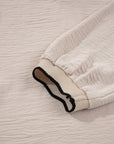 Contrast Trim Scallop V-Neck Long Sleeve Blouse