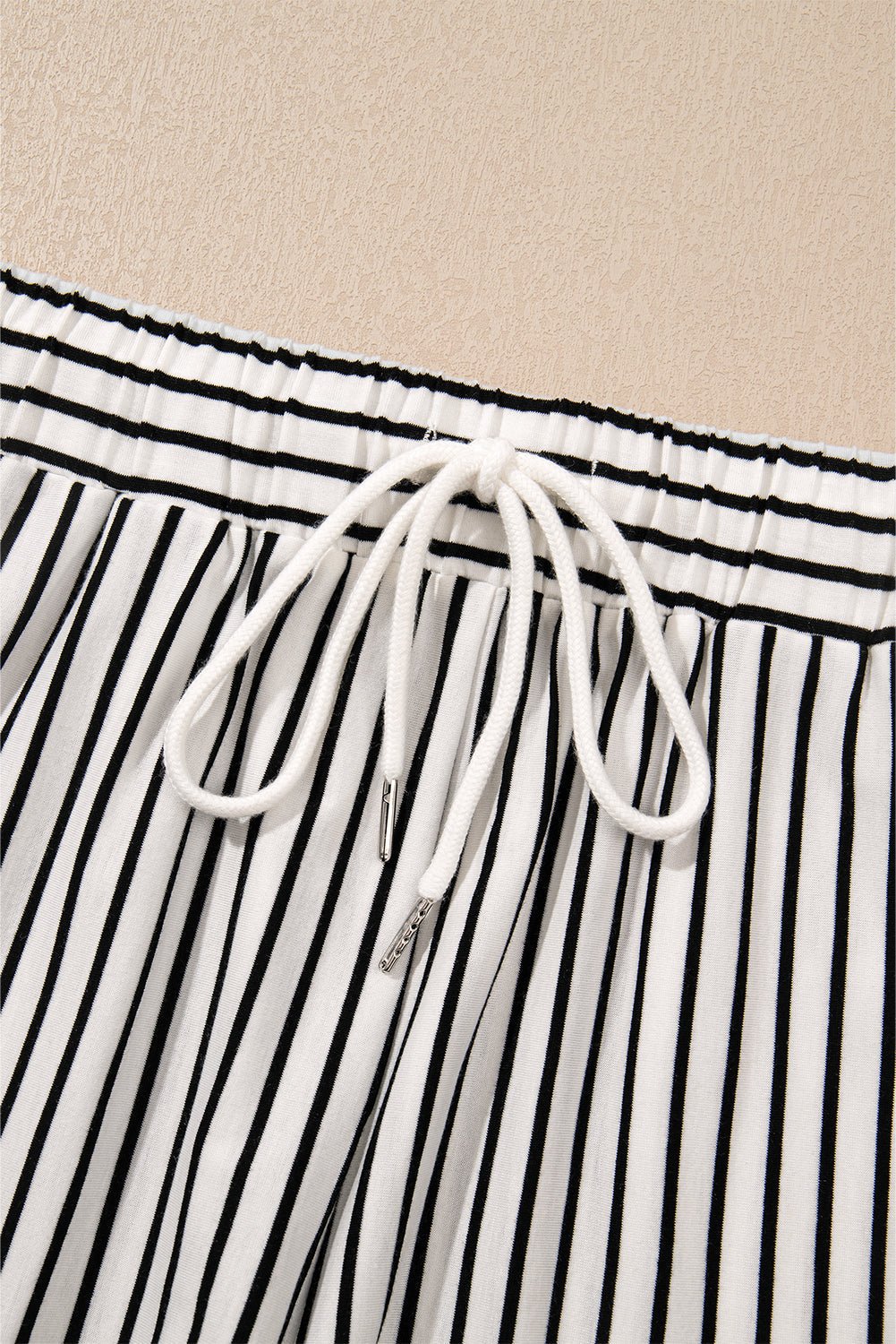 Stripe Collared V-Neck Tee &amp; Shorts Set