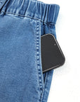 Plus Size Denim Elastic Waist Ruffle Wide Leg Pants