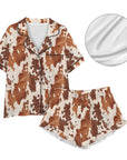 Baha Ranch Cow Hide Print Western Cowgirl Satin Pajama Set