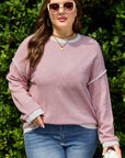 Plus Size Contrast Trim Drop Shoulder Top