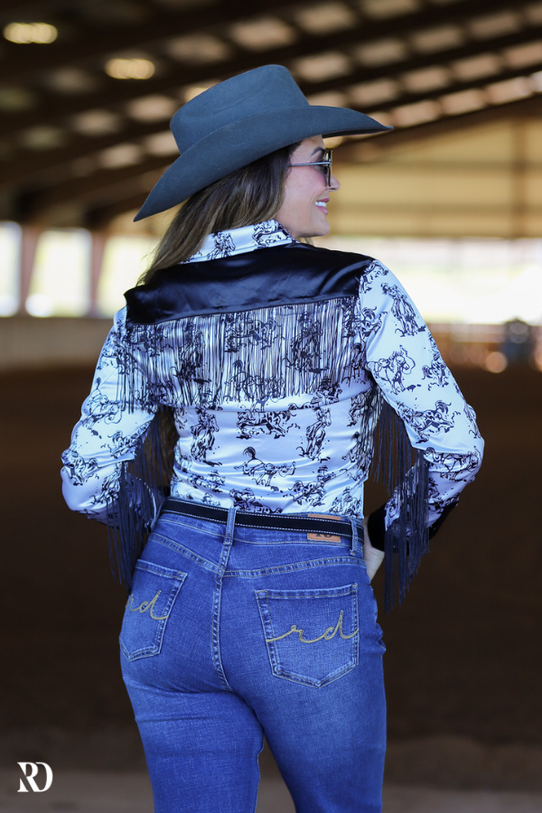 GIDDY UP SATIN &amp; FRINGE PERFORMANCE RODEO SHIRT