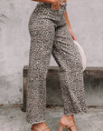 Leopard Frayed Edge High Waist Wide Leg Jeans