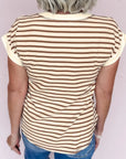 Stripe Half Buttoned Short Sleeve Top