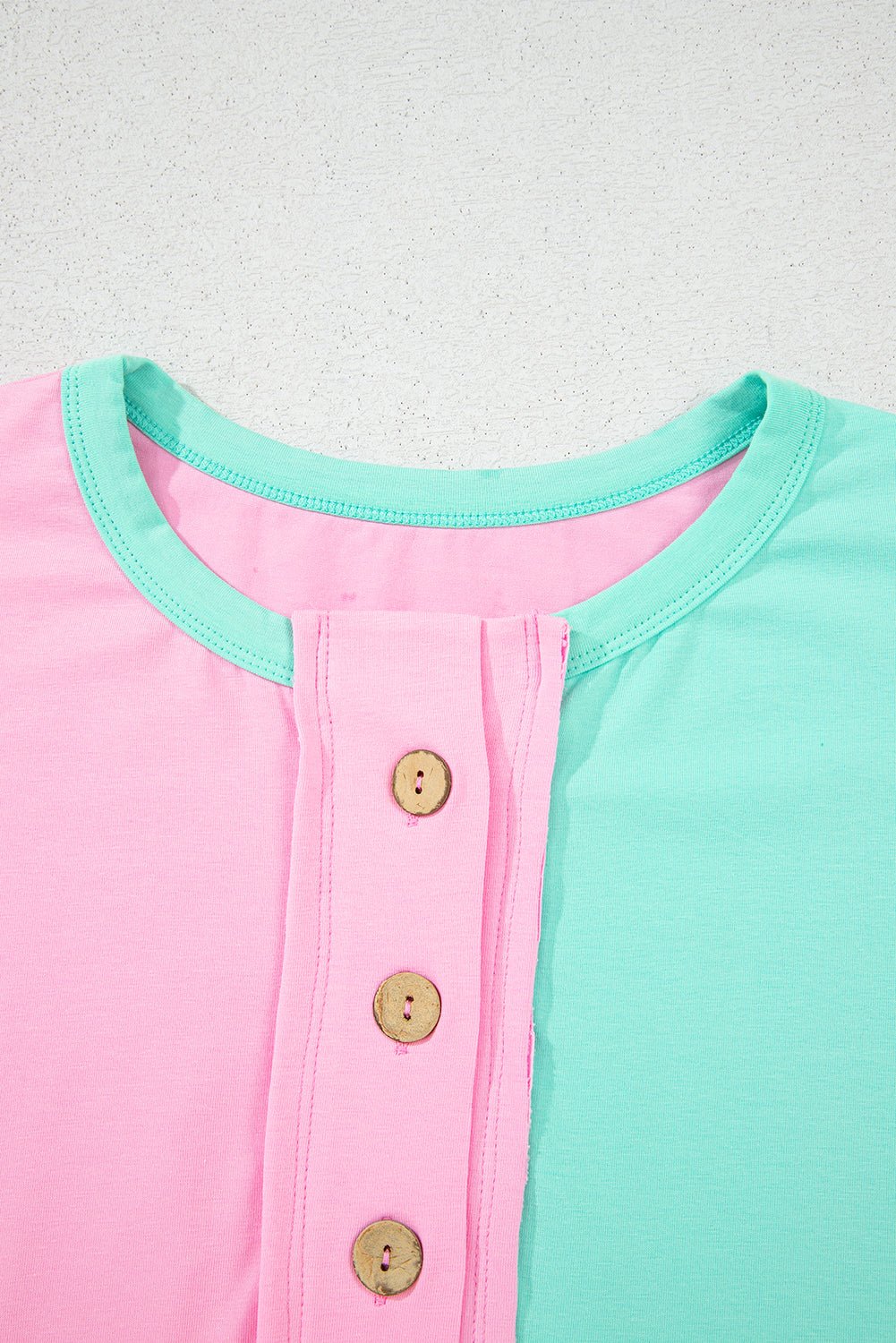 Colorblock Checker Half Button Henley T-Shirt