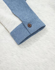 Denim Patchwork Polo Collar Long Sleeve Top