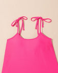 Solid Tie Strap Top & Floral Bottom Tankini Set