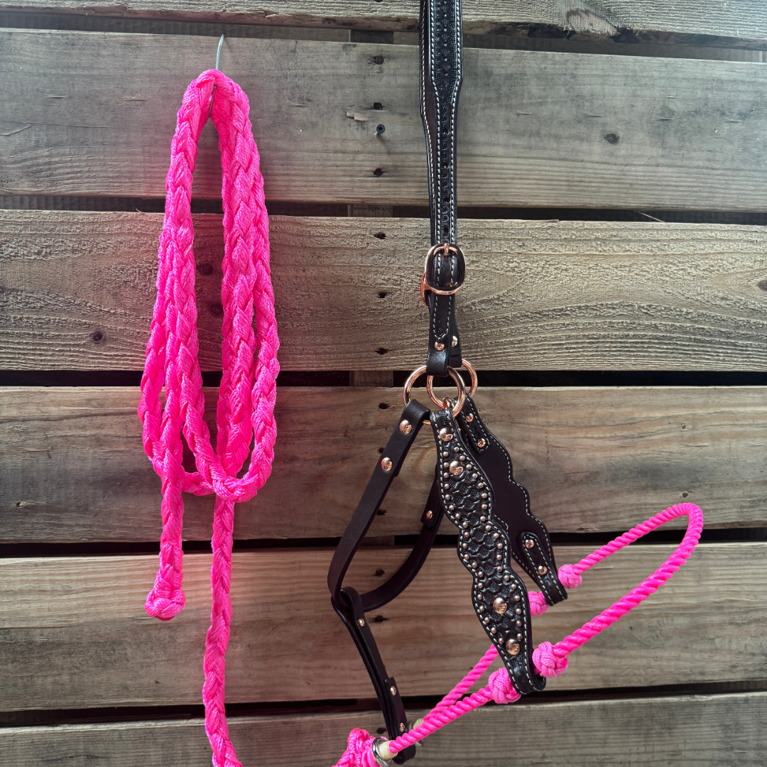 Hot Pink Honeycomb Tooled Lariat &amp; Leather Combo Halter