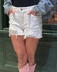 Pure White Distressed Denim Shorts