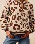 Leopard Knit V-Neck Sweater