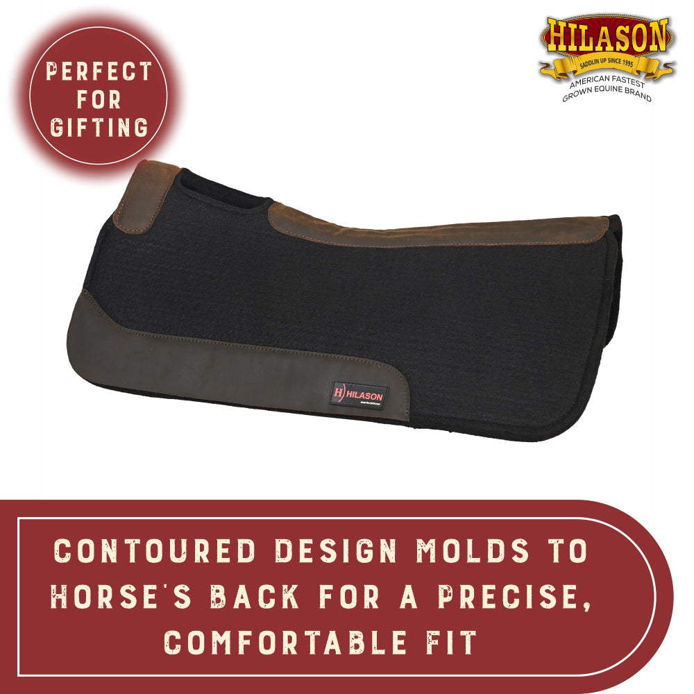 HILASON Western Wool Felt Horse Saddle Pad W/ Distressed Wear Leather | for Horses