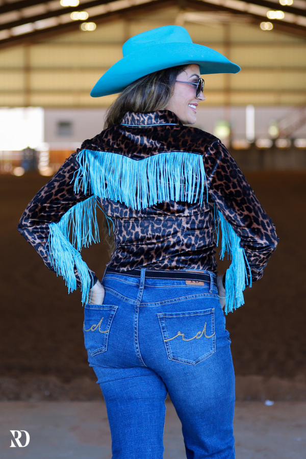 LEOPARD &amp; FRINGE VELVET PERFORMANCE RODEO SHIRT