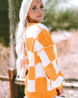 Ashley Checkered Bishop Sleeve Sweater