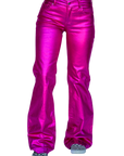 Fuchsia Metallic Trousers With Modern Silhouette For Everyday Wardrobe Essentials Edition