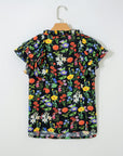 Flower Tiered Flutter Sleeve V-Neck Blouse