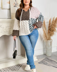 Plus Size Colorblock Cable Knit Tie Back Sweater