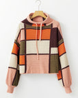 Colorblock Waffle Knit Drawstring Mock Neck Sweater