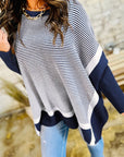 Stripe Colorblock Patchwork Dolman Sleeve Sweater