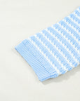 Stripe Bow Tie V-Neck Short Sleeve Sweater