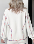 Rainbow Stitching Balloon Sleeve Sweater