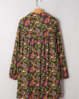 Floral Split Neck Bubble Sleeve Shift Mini Dress