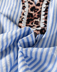 Leopard Patchwork Collared V-Neck Puff Sleeve Blouse