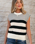 Irene Striped O Neck Sweater Vest